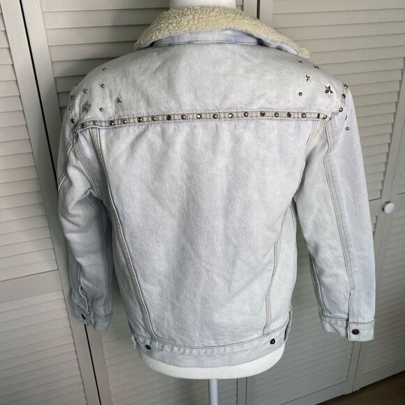 Levis Strauss White Star Studded Cotton Faux Fur Lined Denim Jacket Wome… - Picture 11 of 15